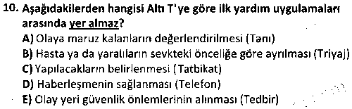 ADY1006 İlk Yardım ve Acil Sağlık Hizmetleri çıkmış sınav sorusu 2