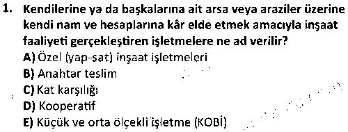EY1006 İnşaat Muhasebesi çıkmış sınav sorusu 1