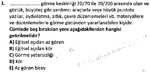 CGE1012 Kaynaştırma Eğitimi çıkmış sınav sorusu 1