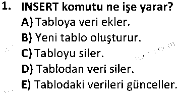 BY1006 Veri Tabanı Yönetim Sistemleri çıkmış sınav sorusu 1