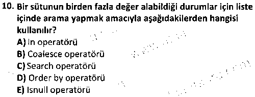 BY1006 Veri Tabanı Yönetim Sistemleri çıkmış sınav sorusu 2