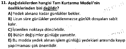 BY1006 Veri Tabanı Yönetim Sistemleri çıkmış sınav sorusu 3