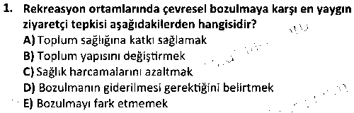 RKR2002 Rekreasyon ve Çevre çıkmış sınav sorusu 1