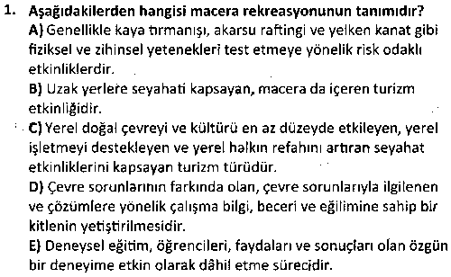 RKR2006 Açık Alan Rekreasyon Eğitimi çıkmış sınav sorusu 1