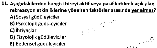 RKR2006 Açık Alan Rekreasyon Eğitimi çıkmış sınav sorusu 3