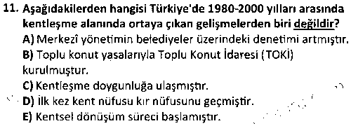 KAM4012 Kentleşme Politikası çıkmış sınav sorusu 3