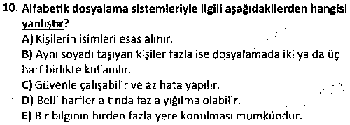ADY1008 Dosyalama ve Arşivleme çıkmış sınav sorusu 2