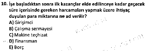 DT1008 Girişimcilik ve Küçük İşletmeler çıkmış sınav sorusu 2
