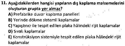 EY1007 Bina ve Yapım Bilgisi çıkmış sınav sorusu 3