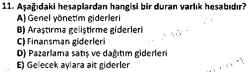 ADL1001 Genel Muhasebe çıkmış sınav sorusu 3
