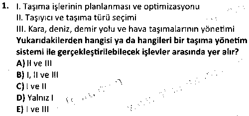 ISG2001 Taşımacılık Sistemleri çıkmış sınav sorusu 1