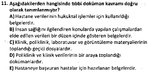 TDS2009 Tıbbi Dökümantasyon çıkmış sınav sorusu 3