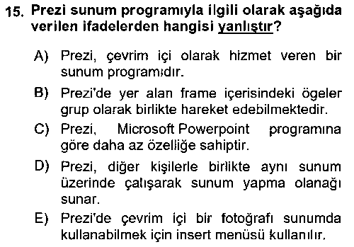 BIL111U BIL111U Temel Bilgi Teknolojileri çıkmış sınav sorusu 2