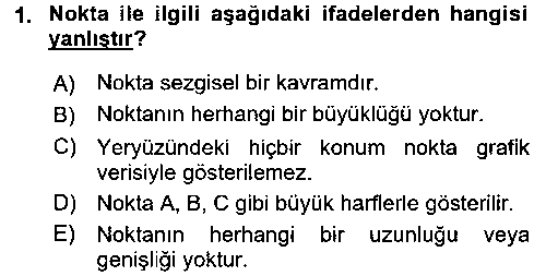 CBS116U Coğrafi Bilgi Sistemleri İçin Temel Geometri çıkmış sınav sorusu 1