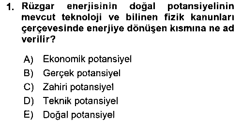 EID196U Yenilenebilir Enerji Kaynakları çıkmış sınav sorusu 1