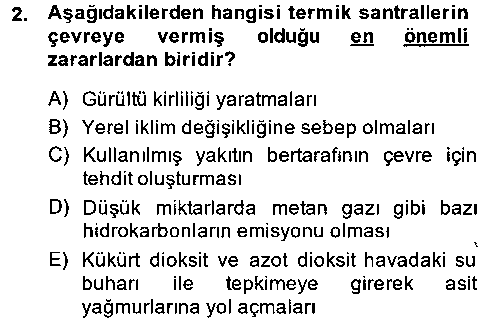 EID206U Enerji ve Çevre çıkmış sınav sorusu 2