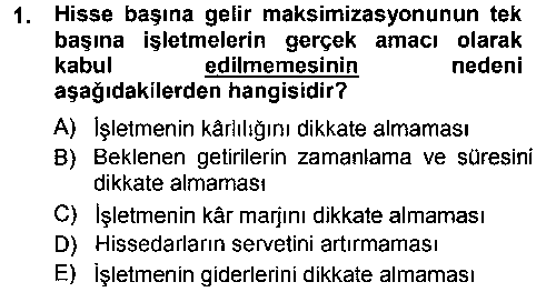 FIN401U Finansal Yönetim çıkmış sınav sorusu 1