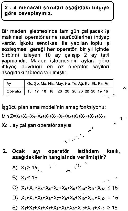IST205U Yöneylem Araştırması 1 çıkmış sınav sorusu 2