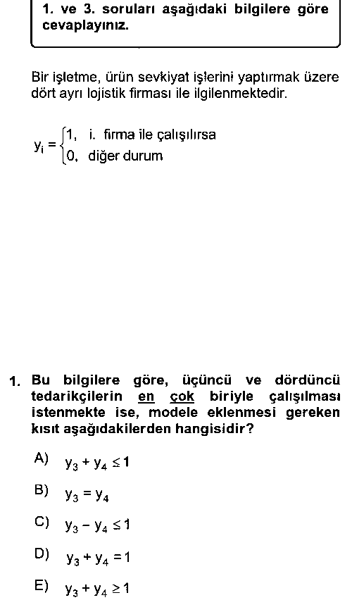 IST206U Yöneylem Araştırması 2 çıkmış sınav sorusu 1