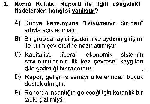 KYT401U Çevre Sorunları ve Politikaları çıkmış sınav sorusu 2