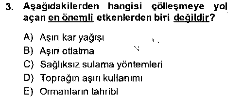 KYT401U Çevre Sorunları ve Politikaları çıkmış sınav sorusu 3