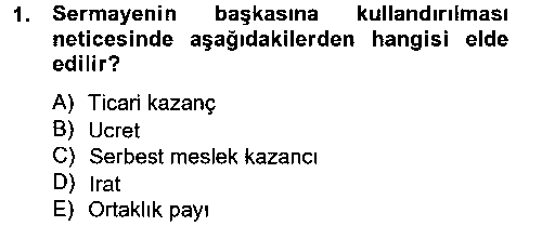 MLY201U Türk Vergi Sistemi çıkmış sınav sorusu 1