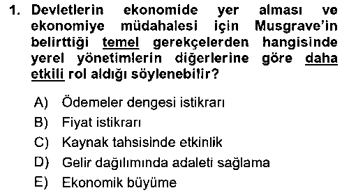 MLY392U Mahalli İdareler Maliyesi çıkmış sınav sorusu 1