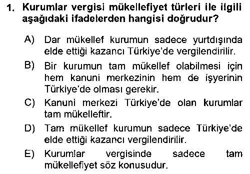 MLY406U Vergi Uygulamaları çıkmış sınav sorusu 1