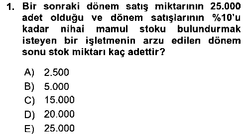 MUH302U Maliyet Yönetimi çıkmış sınav sorusu 1