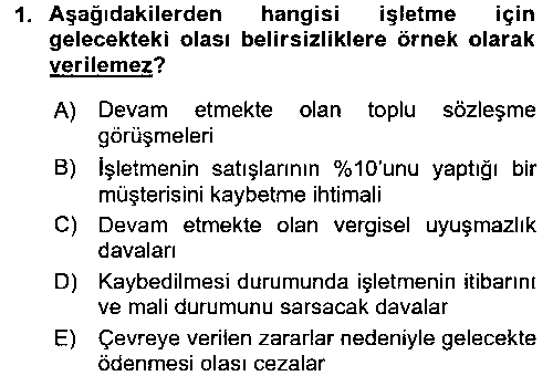 MUH303U Muhasebe Denetimi ve Mali Analiz çıkmış sınav sorusu 1