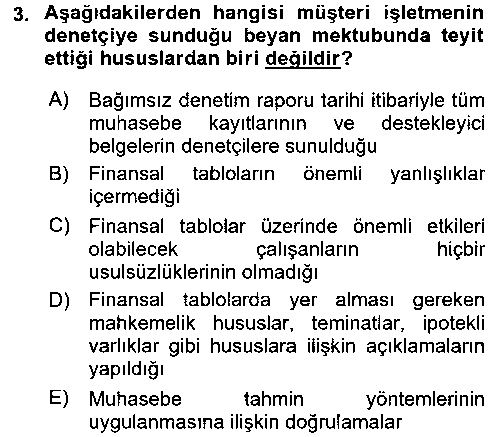 MUH303U Muhasebe Denetimi ve Mali Analiz çıkmış sınav sorusu 3