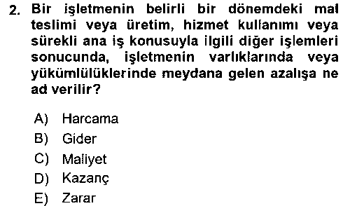 SAK210U Sağlık Kurumlarında Maliyet Yönetimi çıkmış sınav sorusu 2