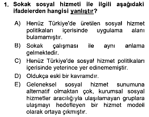 SHZ308U Sokak Sosyal Hizmeti Ve Adli Sosyal Hizmet çıkmış sınav sorusu 1