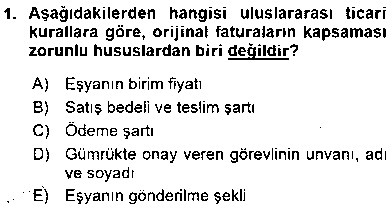 TIC102U Dış Ticaret Belgeleri çıkmış sınav sorusu 1
