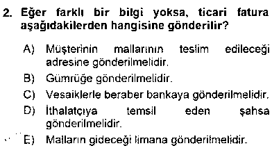 TIC102U Dış Ticaret Belgeleri çıkmış sınav sorusu 2