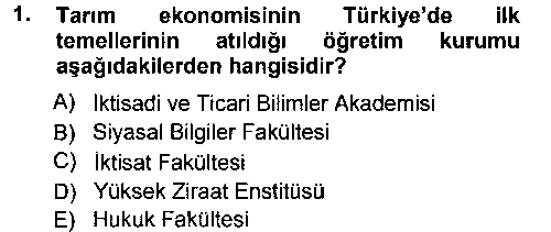 TRM101U TRM101U Tarım Ekonomisi çıkmış sınav sorusu 1
