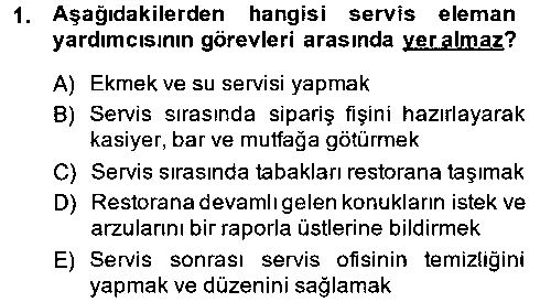 TRZ205U Yiyecek-İçecek Hizmetleri çıkmış sınav sorusu 1