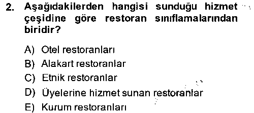 TRZ205U Yiyecek-İçecek Hizmetleri çıkmış sınav sorusu 2