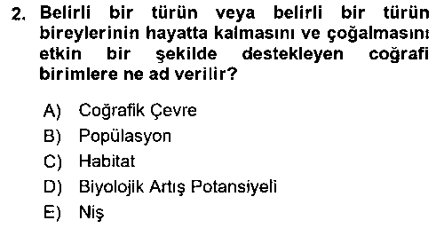 YYT101U Çevre Bilimleri çıkmış sınav sorusu 2