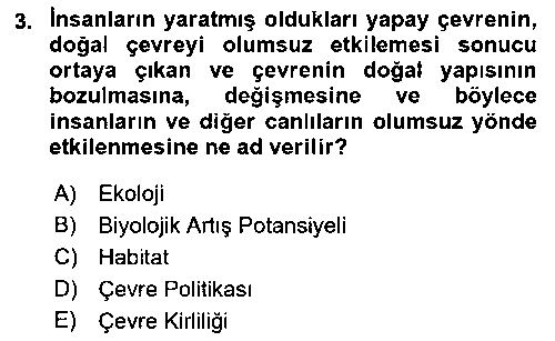 YYT101U Çevre Bilimleri çıkmış sınav sorusu 3